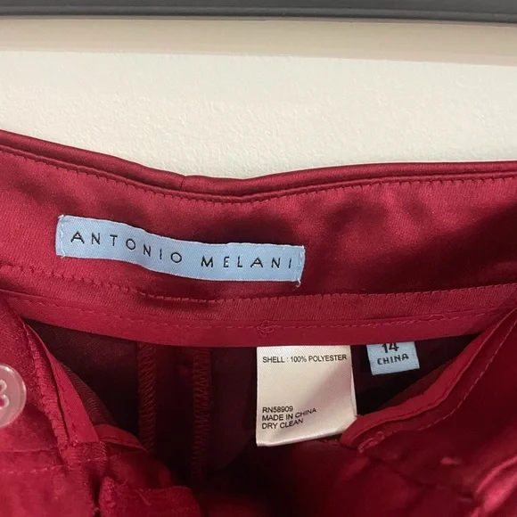 Vivid Wine Red Satin Wide Leg Pants - Size14 - Picture 3 of 7